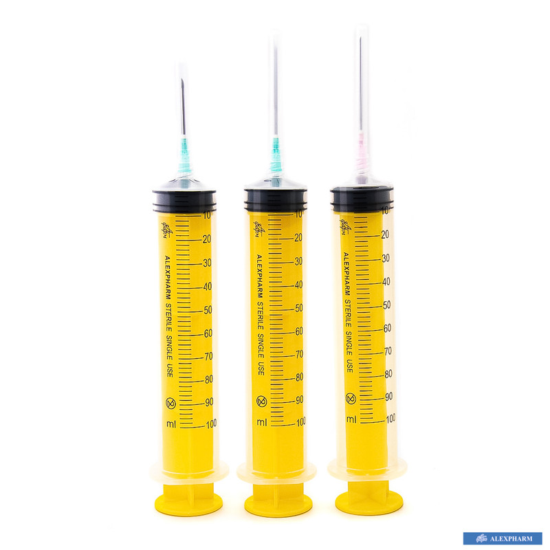 Шприц ін'єкційний 3-х компонентний одноразовий стерильний "ALEXPHARM" 100 мл Luer Lock з голкою, 18 G (1,2*40 мм)